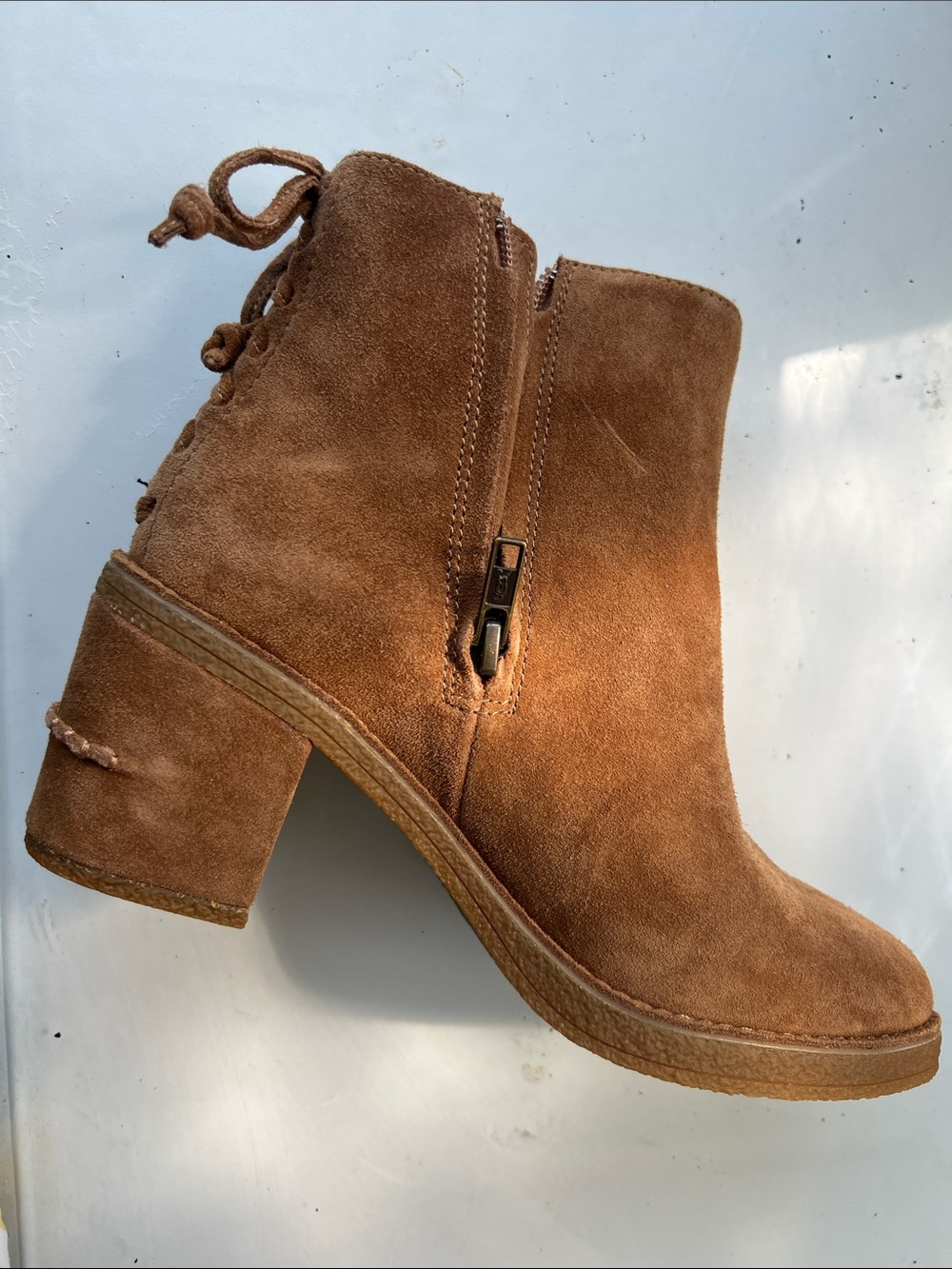 UGG Chestnut Suede Lace-Back Heel Ankle Boots